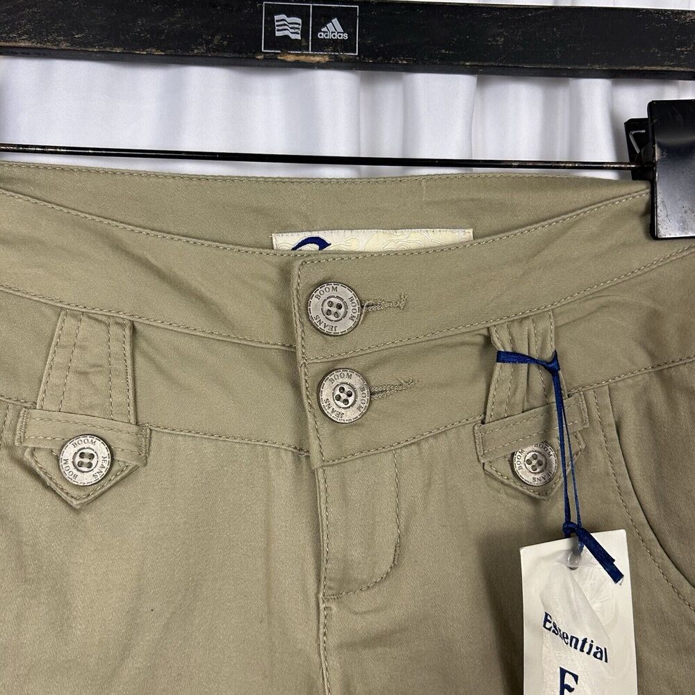 Boom Boom Jeans Womens 3 Khaki Pants Flair Leg Lightweight button Greenish Beige - Picture 7 of 10